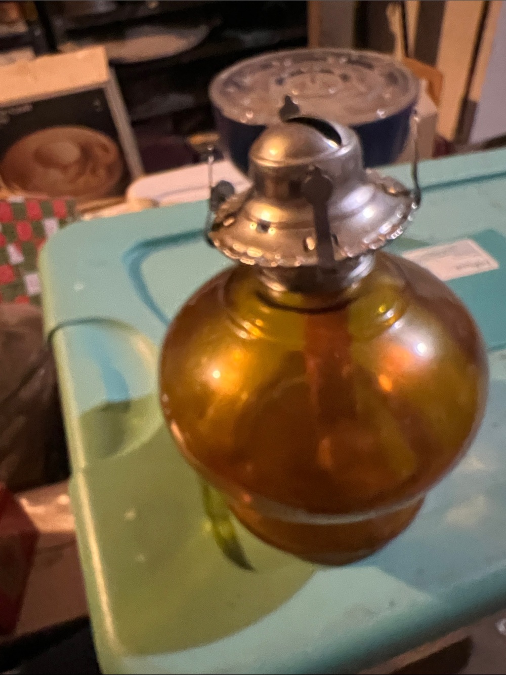 Vintage Glass Oil Lamp - Amber Decorative Home Accent